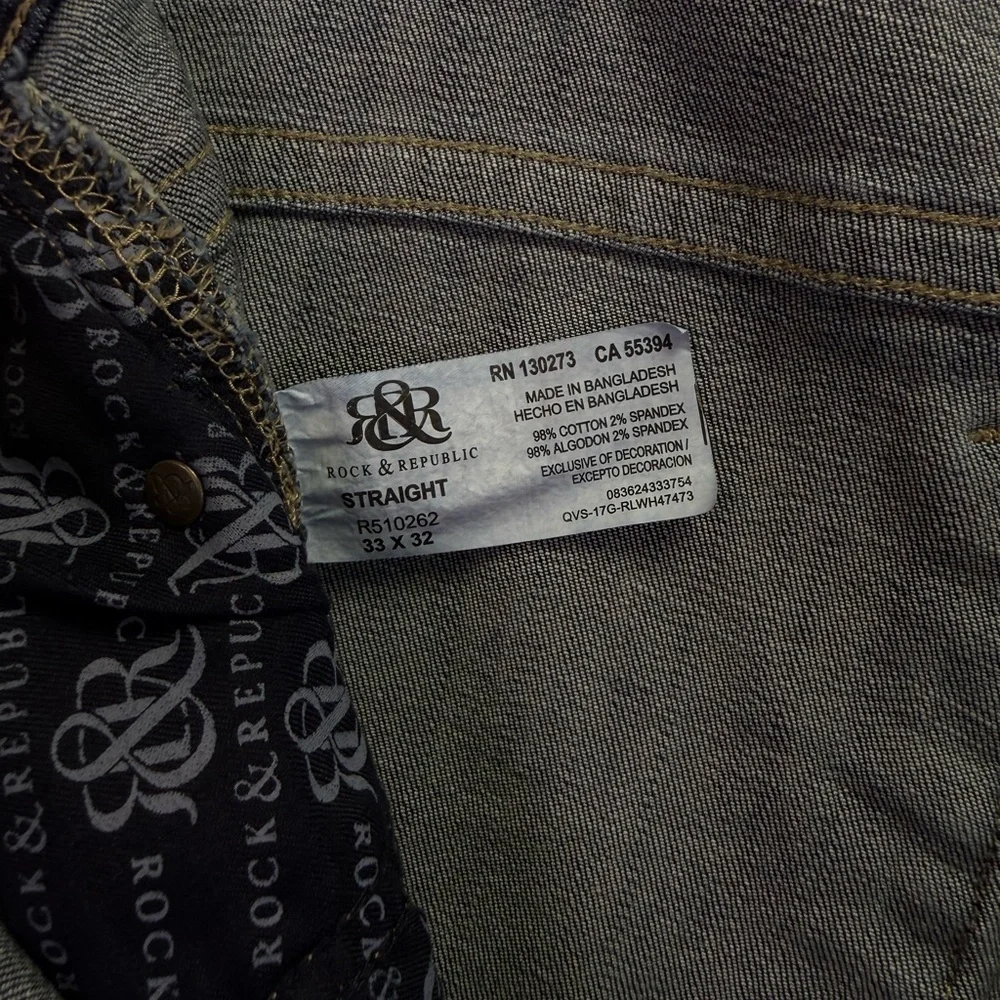 Rock & Republic Mens Straight Leg Dark Wash Denim Jeans 33x32